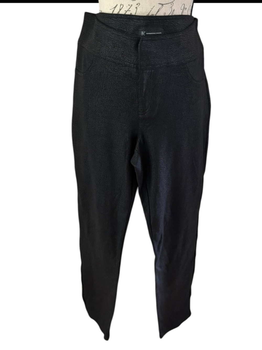 INC International Concepts Black Faux Leather Tapered women’s pants
